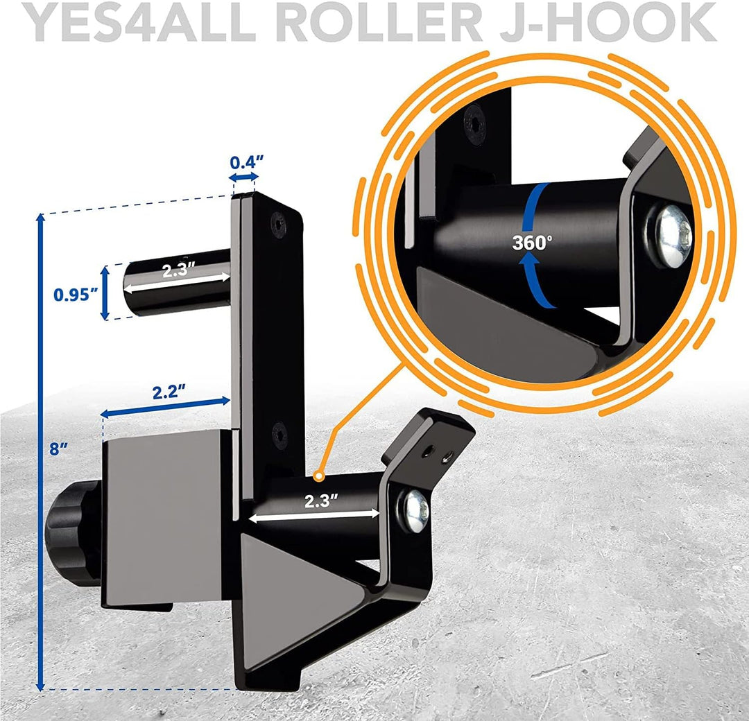 Yes4All Easy Barbell-Centering Roller J-Hooks for 2x2" Power Rack, 1,000 lbs Alloy Steel Barbell Hol