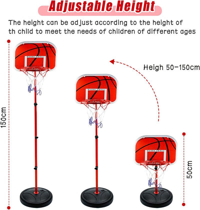 Basketballkorb und Stand Kinder, AolKee Tragbarer 50CM-150cm Mini Basketballkorb Kinder, Verstellbar