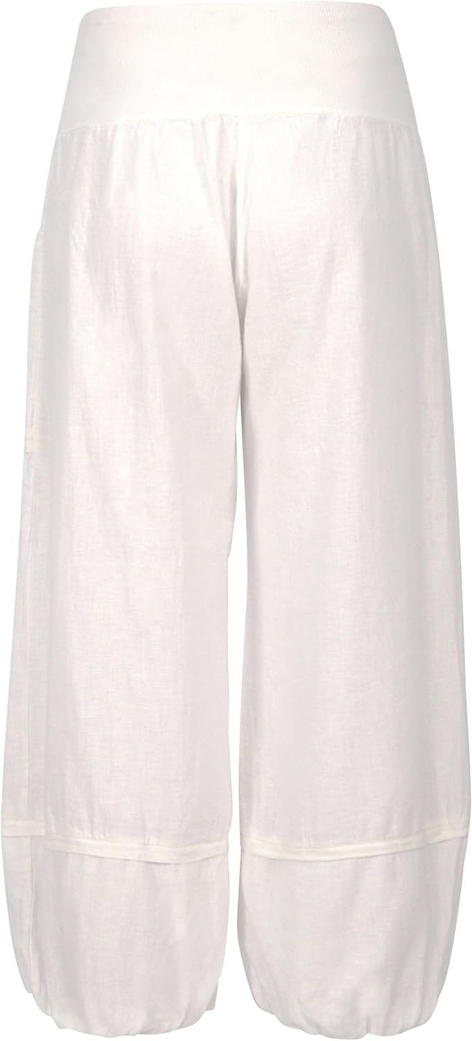 Malito Damen Hose aus Leinen | Stoffhose in Uni Farben | Freizeithose für den Strand | Chino - Capri