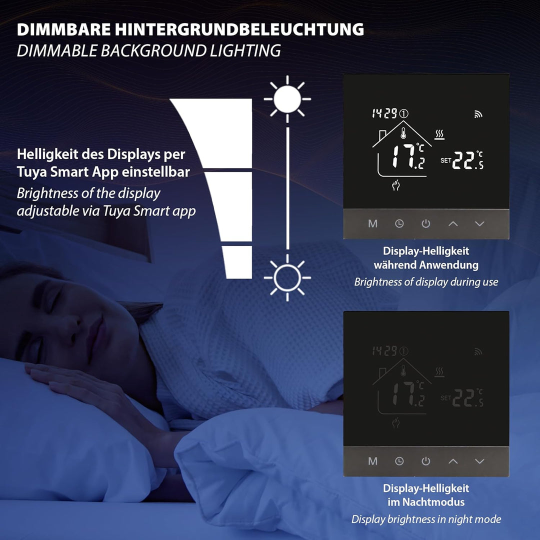 TH215 WiFi Thermostat Raumregler mit Tuya Smart App – für elektrische Fussbodenheizung, NC/NO Stella