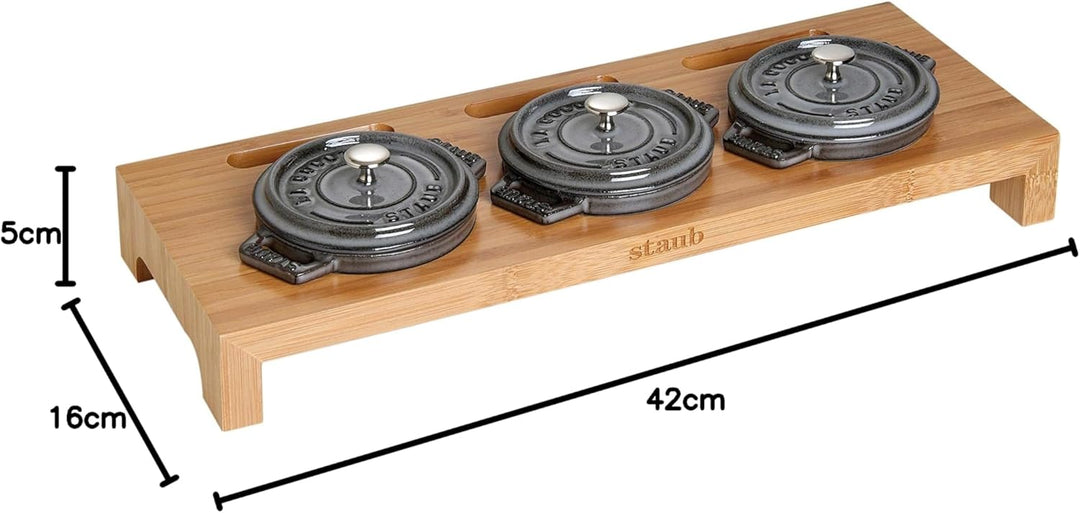 Staub 40510-299-0 Servierbrett für 3 Mini-Cocottes 42 x 16 cm Servierbrett, Gusseisen, Braun, 42 x 1