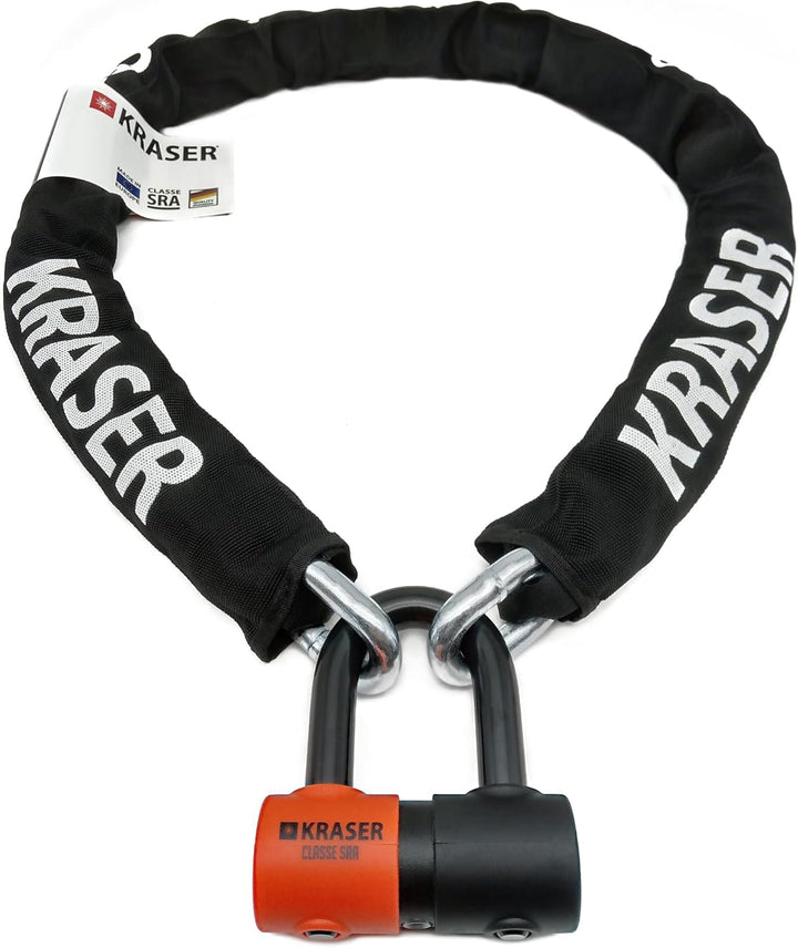 KRASER KR50150 Kettenschloss Schloss Motorrad-Scheibensperre gegen Diebstahl Mini U ø18 + Kette 150