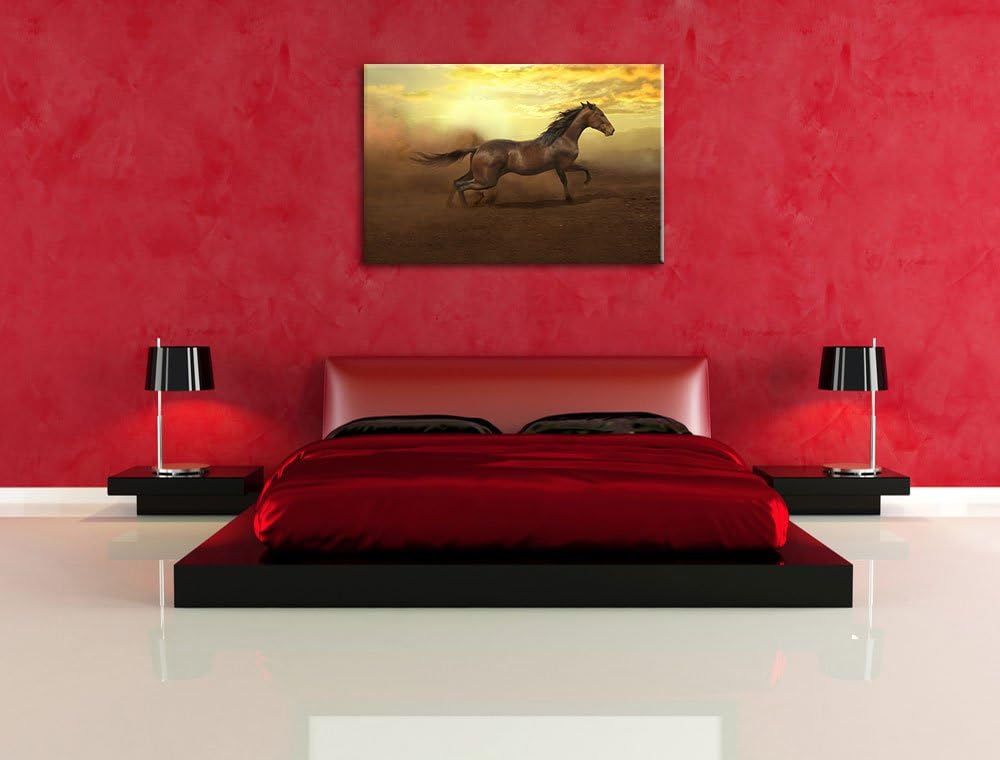 Rennendes Wildpferd, Format: 100x70 auf Leinwand, XXL riesige Bilder fertig gerahmt mit Keilrahmen,