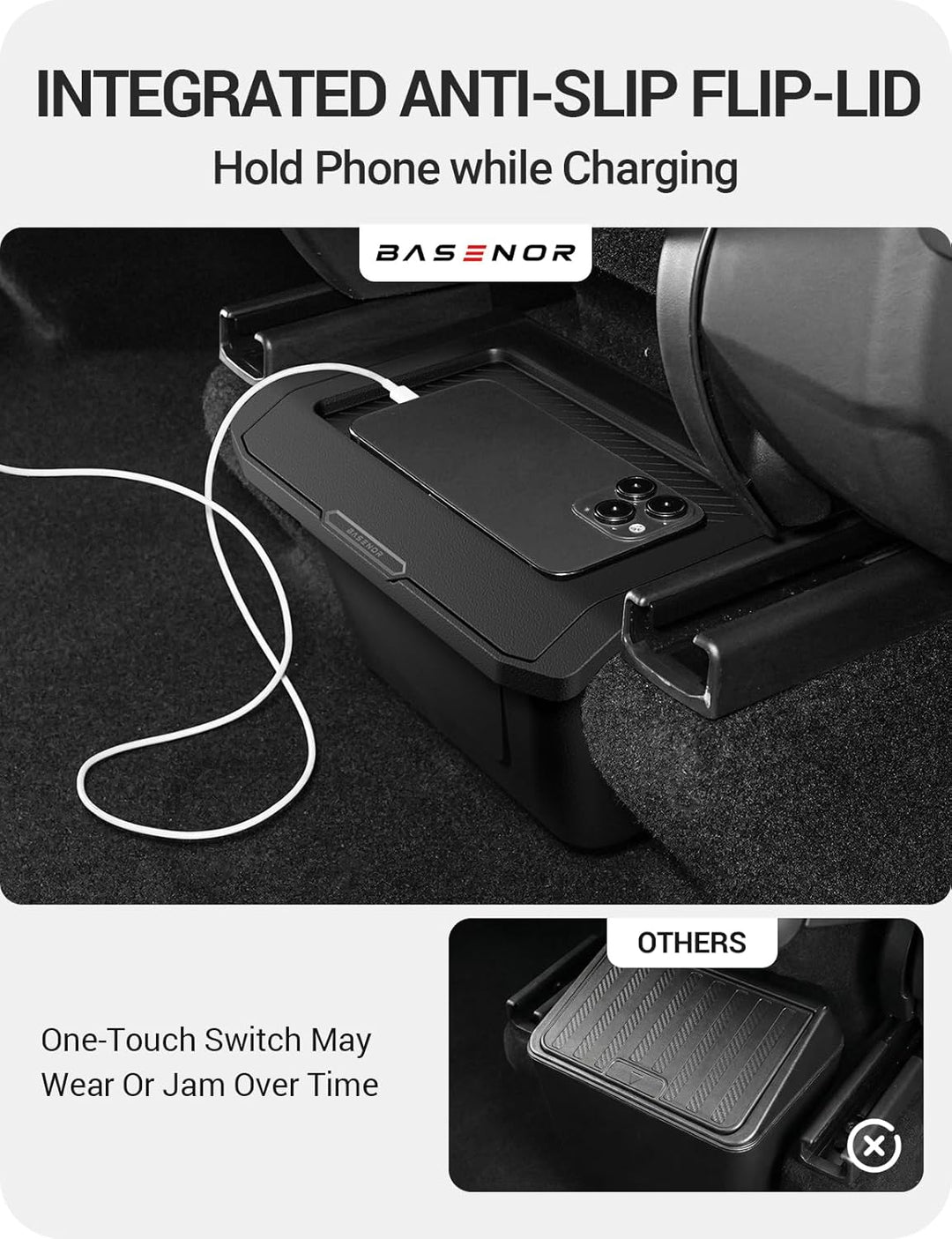 BASENOR 2026 2025 Tesla Model Y Juniper Organizer für die hintere Mittelkonsole, staubdichter TPE-Ab