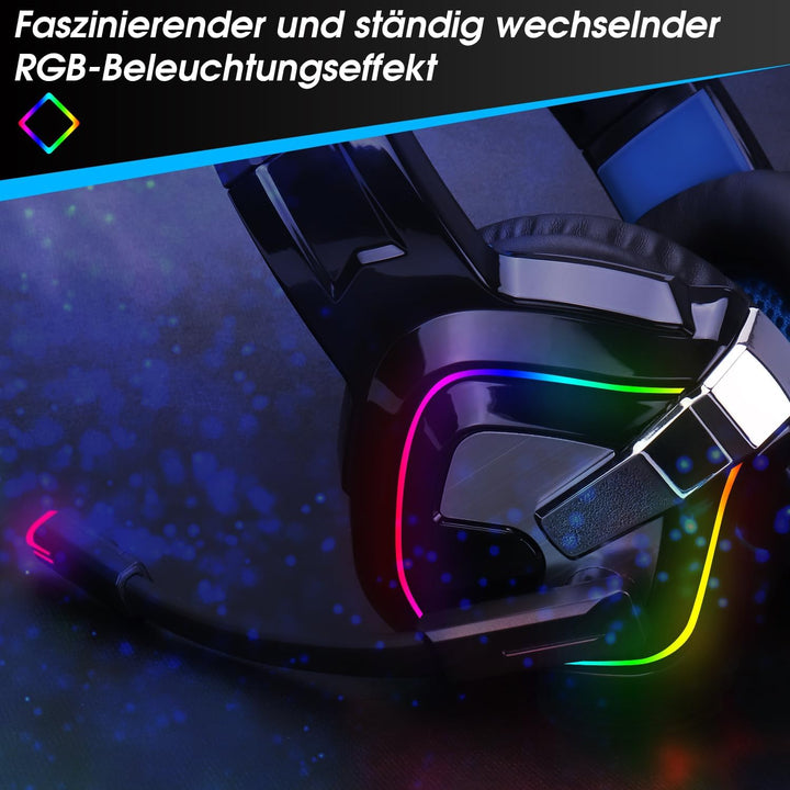 Gaming Kopfhörer für PC/PS4/Mac – August EPG100 – Stereo Gaming Headset mit RGB-LED Licht Rauschunte