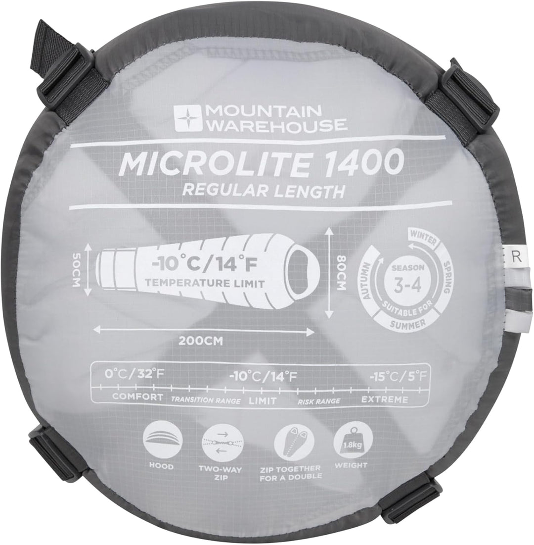 Mountain Warehouse Microlite 1400 Schlafsack DGR Reissverschluss links - reg. Länge (200cm), DGR Rei