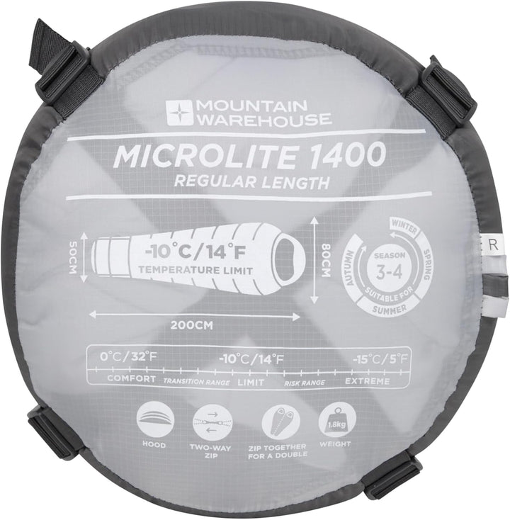 Mountain Warehouse Microlite 1400 Schlafsack DGR Reissverschluss links - reg. Länge (200cm), DGR Rei