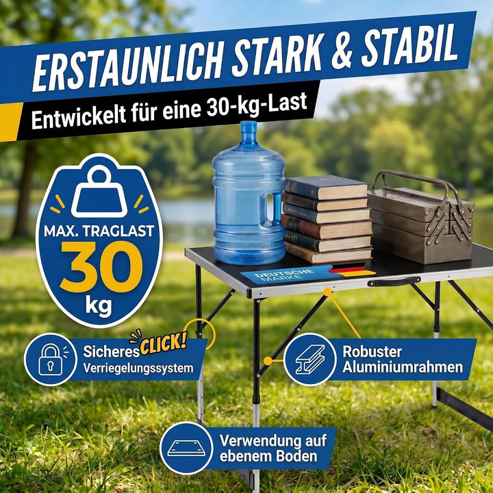 GOODS+GADGETS Klappbarer Multifunktionstisch Mehrzwecktisch Campingtisch Klapptisch Markttisch höhen