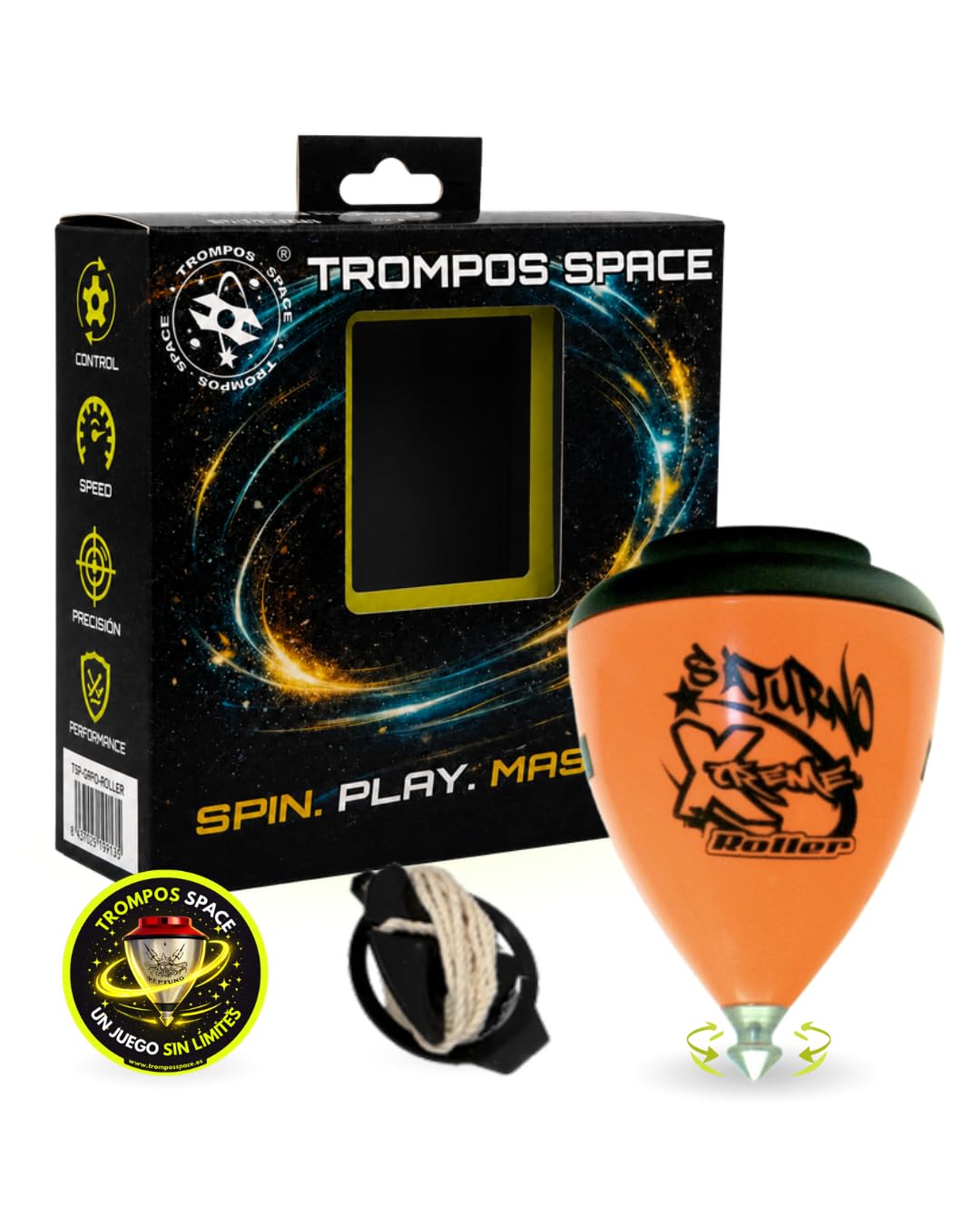 trompos space Saturno XT Roller Gerardo Montero und Javi De María Kreisel, ab 3 Jahren, inklusive Sc