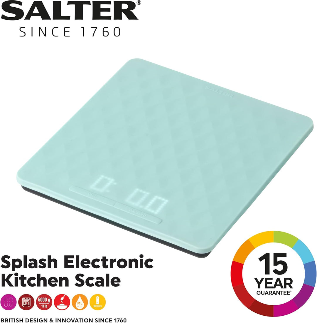 Salter 1098 TQDR Splash Elektronische Küchenwaage mit abnehmbarer Silikon Bezug, Add-and-Wiege-Tara-