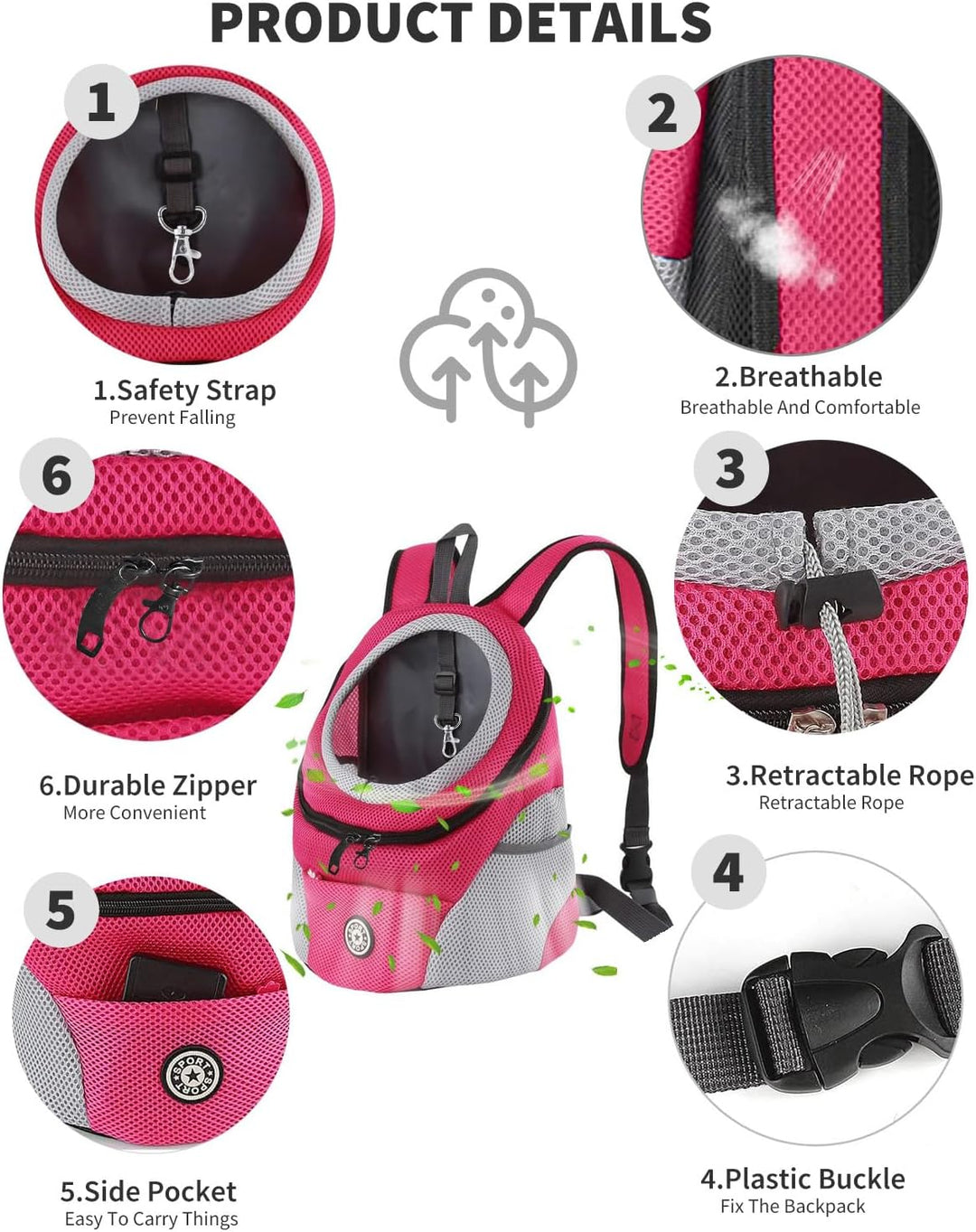 PETCUTE Hundetragerucksack,Verstellbarer Haustier Rucksack für Kleine Hunde und Katzen,Gepolsterter