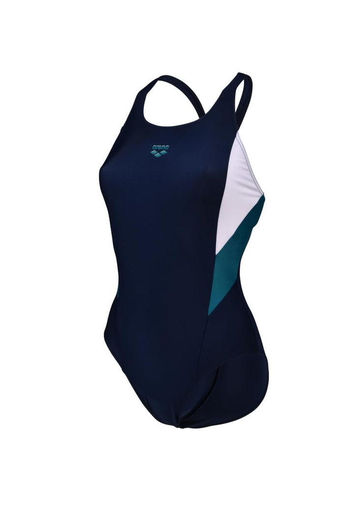 Arena Damen Women's Swimsuit V Back Panel One Piece Swimsuit (1er Pack) 34 Navy-deep Teal-white, 34