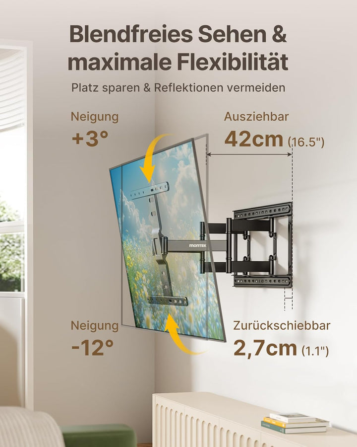 monTEK 1.1" Ultra Slim TV Wandhalterung für 37–75 Zoll Fernseher, Schwerlast Wandhalterung Fernseher