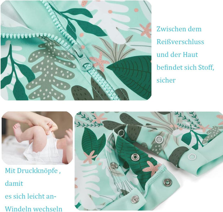 UMELOK Baby Badebekleidung Mädchen Badeanzug mit Sonnenhut UV Schutz 0-3 Monate Grüne,tropische Pfla