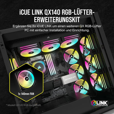 Corsair iCUE LINK QX140 RGB 140mm Magnetic Dome RGB Lüfter - Schwarz Nur Fans Einfach (140mm) Schwar