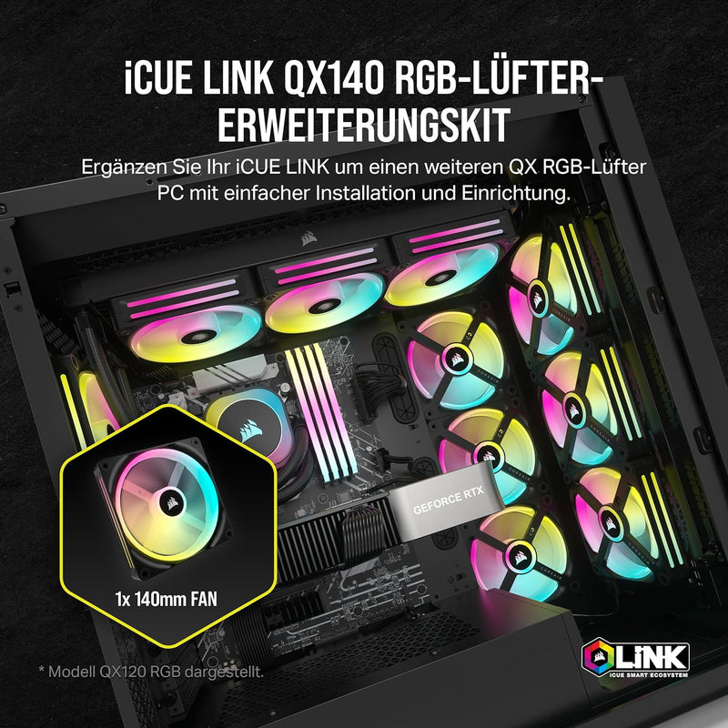 Corsair iCUE LINK QX140 RGB 140mm Magnetic Dome RGB Lüfter - Schwarz Nur Fans Einfach (140mm) Schwar