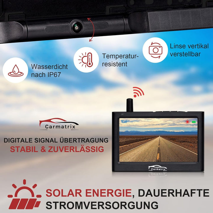 Funk Solar Auto Rückfahrkamera solarbetrieben im Nummernschild mit 4,3 Zoll Monitor Rückfahrsystem S