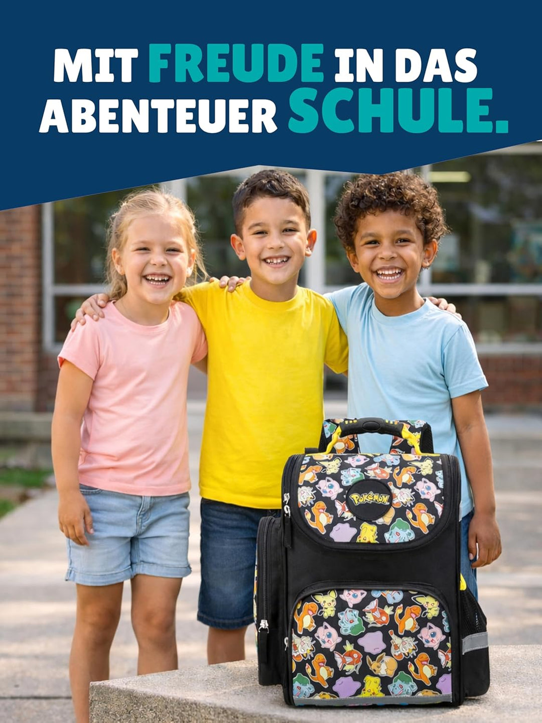 Familando - Schulranzen Set - 9-teilig mit Lunch-Set - Pokémon (Pikachu Motiv) - Ergonomisch, stabil