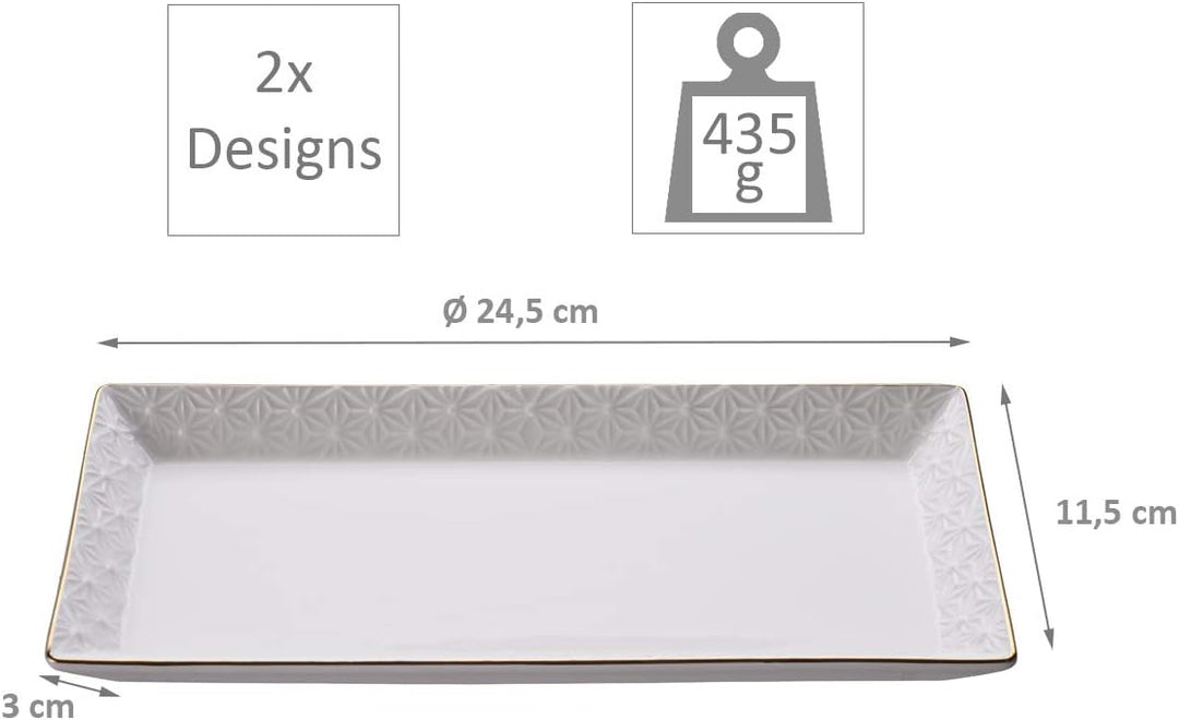 TOKYO design studio Nippon White Sushi-Set weiss, mit Goldrand, 6-TLG., 2X Sushi-Platten 2X Saucen-S