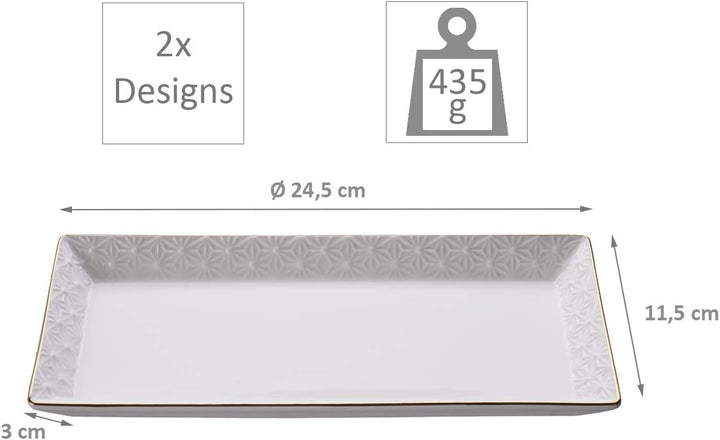 TOKYO design studio Nippon White Sushi-Set weiss, mit Goldrand, 6-TLG., 2X Sushi-Platten 2X Saucen-S
