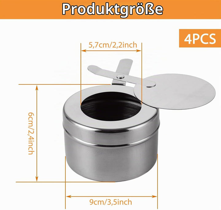 4 Stück Brennpastenbehälter mit Deckel, Brennpaste für Warmhaltebehälter, Fondue Brenneraus Edelstah