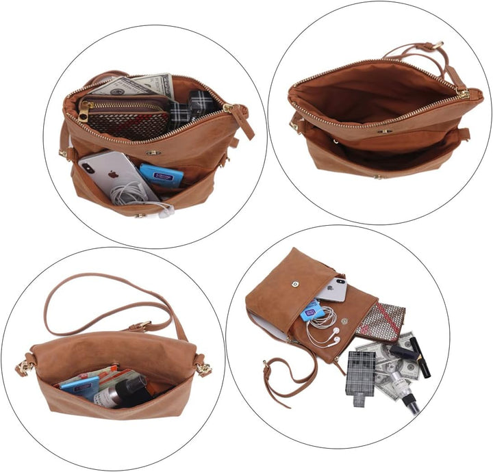 Gladdon Umhängetasche damen,Schultertasche mit Reissverschluss, Crossbody Tasche, Leder Handtasche K