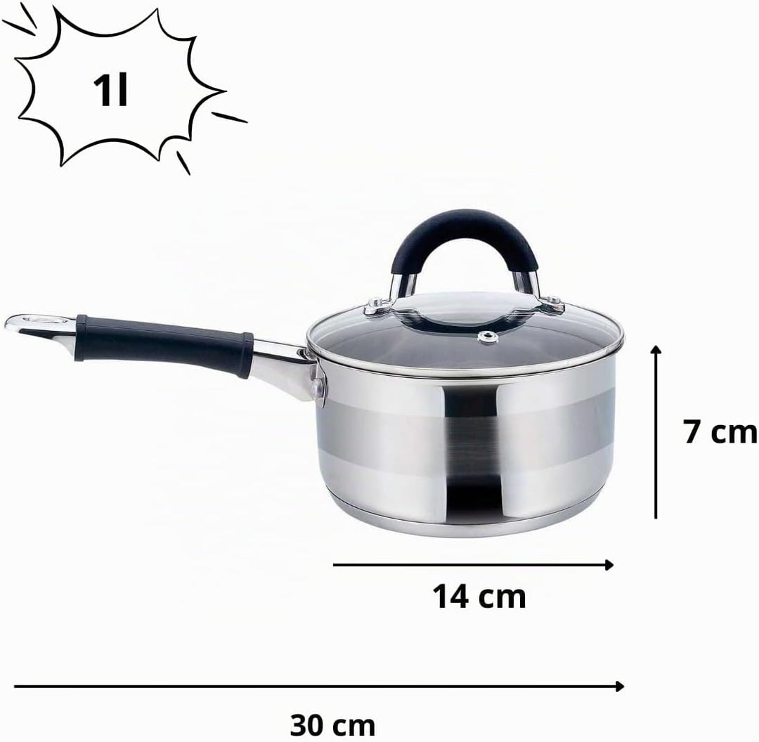 Kochtopf mit Deckel und Griff 1L 14cm KH-1254 Edelstahl 14 cm, 14 cm