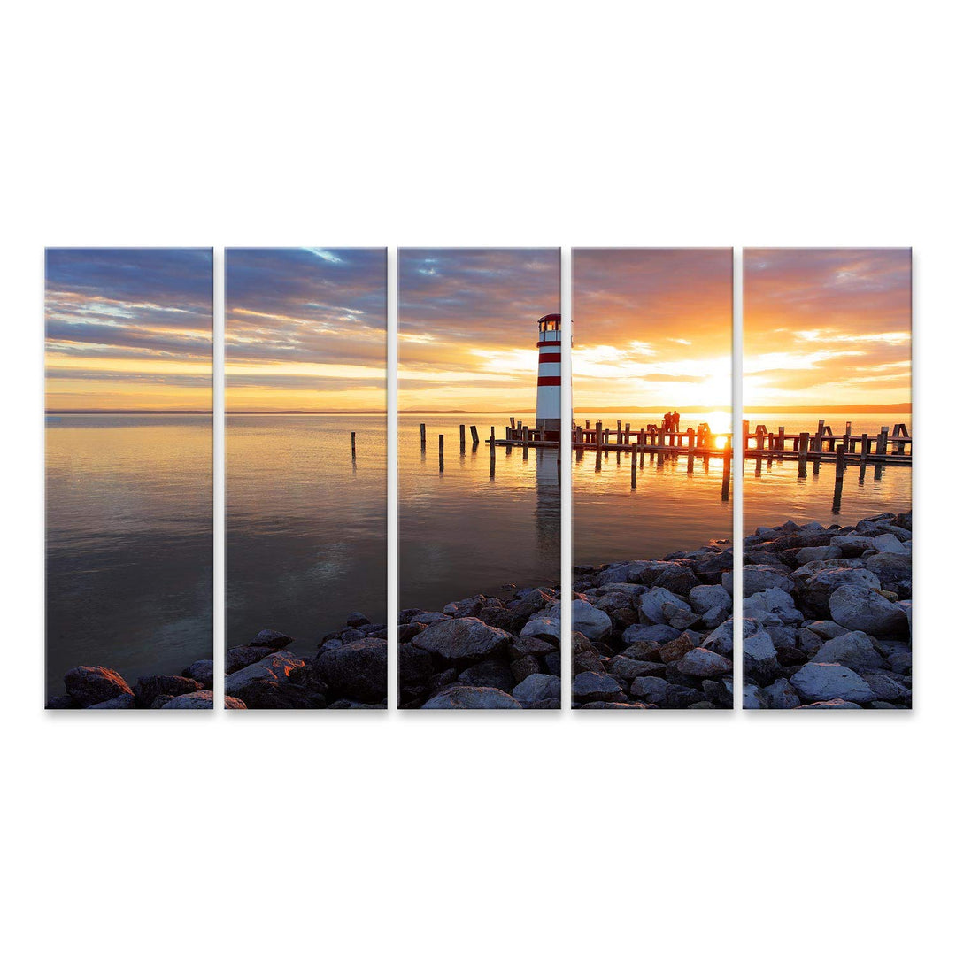 islandburner Bild auf Leinwand Meer Sonnenuntergang Mit Leuchtturm Wandbild Poster Kunstdruck Bilder