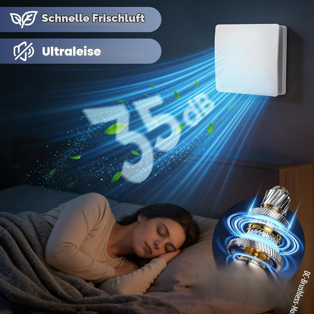 Badlüfter mit Nachlauf 100mm, Leiser und Leistungsstarker Abluftventilator mit 2 Richtungen Ventilat