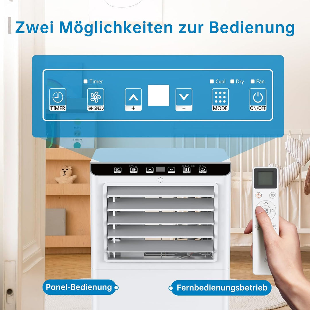 7000 BTU Mobile Klimaanlage, KüHlen, Entfeuchten, 2 Stufen LüFter, Leiser Schlafmodus + Fensterabdic