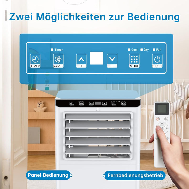 7000 BTU Mobile Klimaanlage, KüHlen, Entfeuchten, 2 Stufen LüFter, Leiser Schlafmodus + Fensterabdic