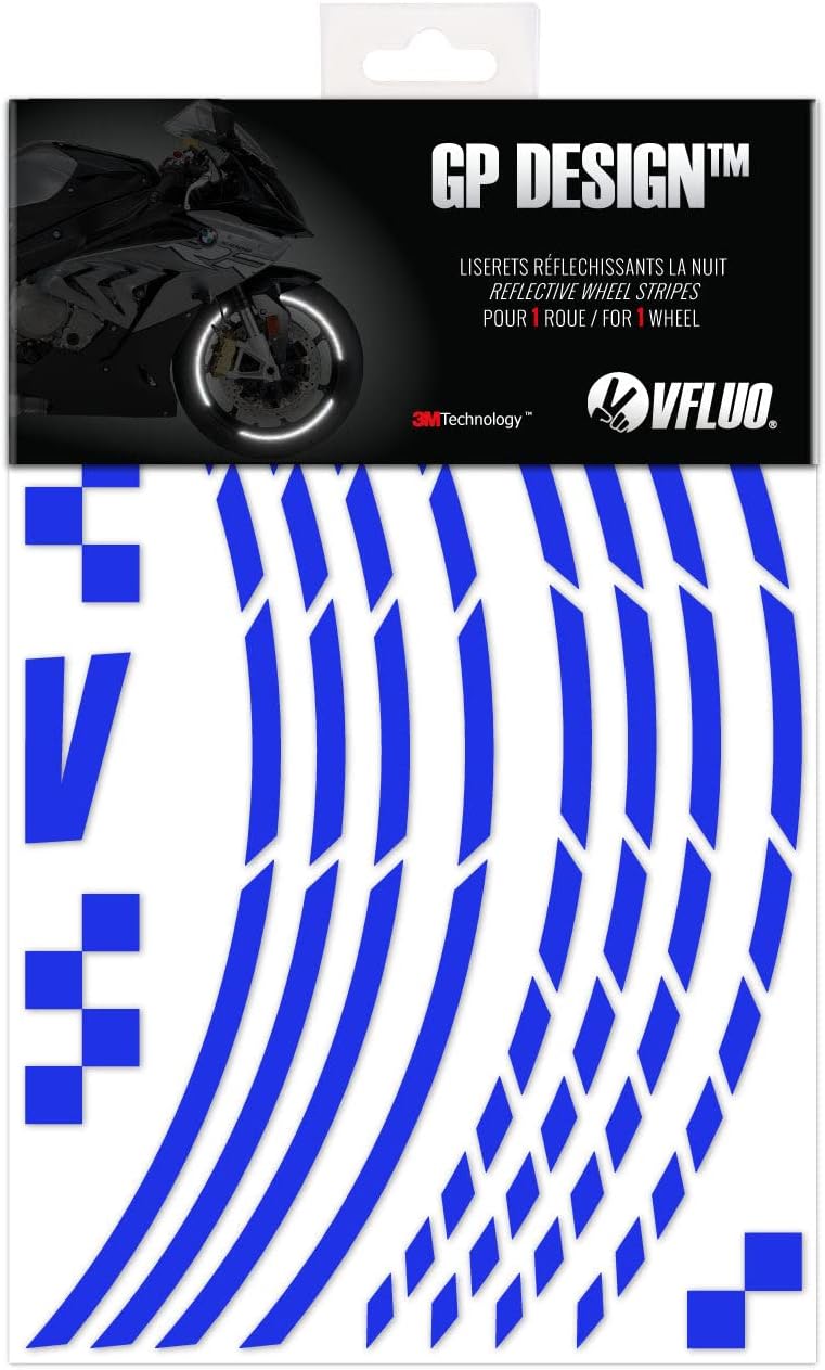 VFLUO - Kit Reflektierende Felgenrandaufkleber GP Motorrad, Aufkleber für 1 Rad 3M™-Technologie™, 36
