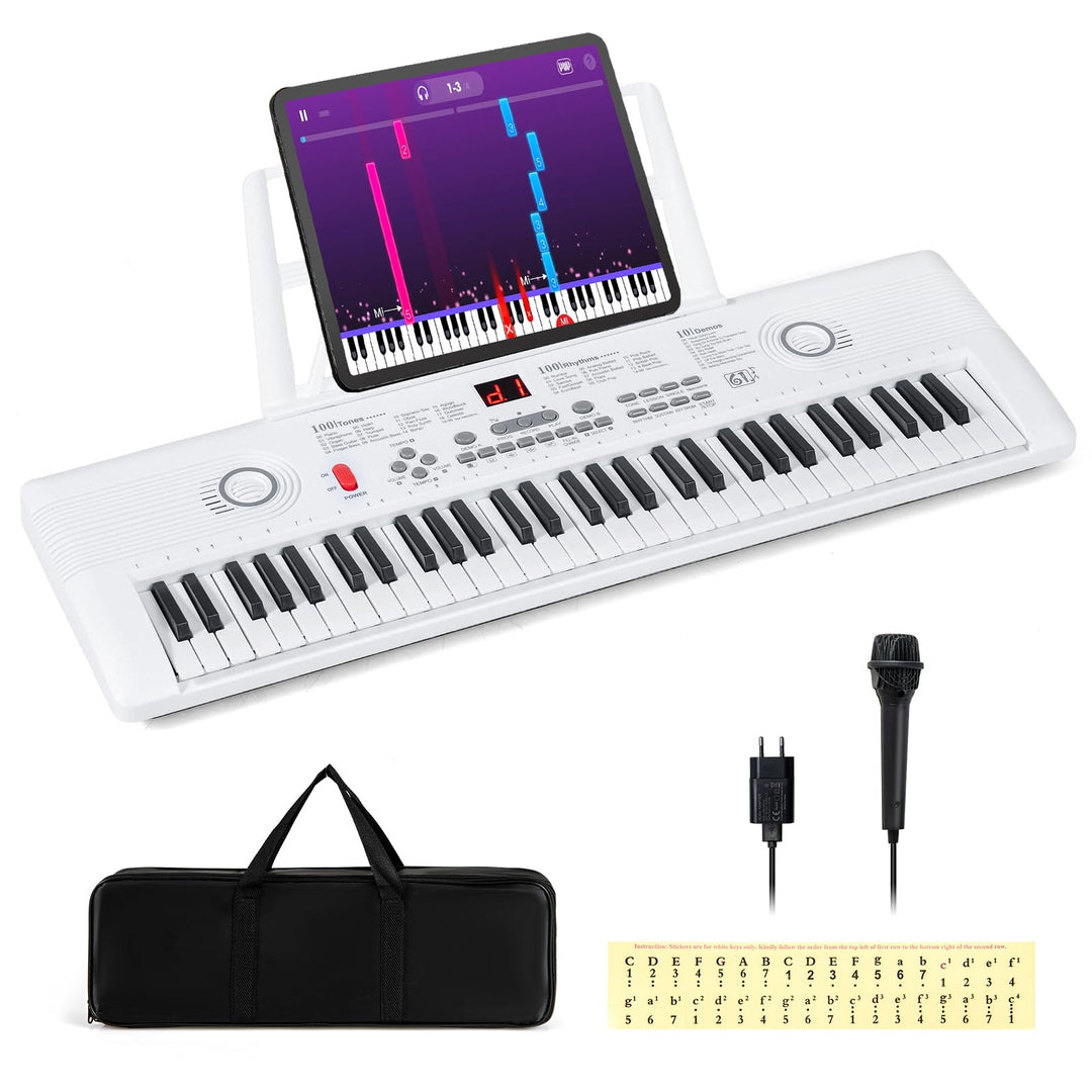 COSTWAY Keyboard Piano 61 Tasten, Digital Piano mit Ständer &amp; Mikrofon &amp; Tragetasche, E-Piano für Ei