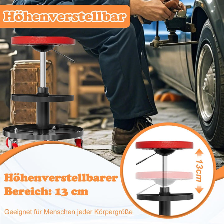 ACXIN Werkstatthocke Montagehocker mit Rollen Werkstattsitz mit Ablage Werkstattstuhl aus PP und Eis