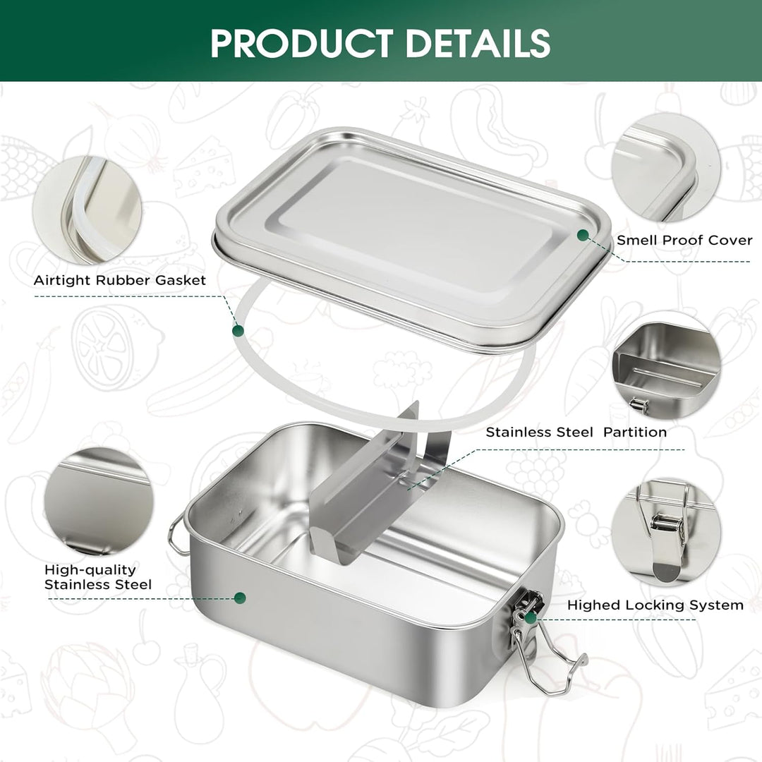 4er Pack 304-Stahl-Bento-Boxen, Mit Lunchbox Edelstahl in Den Volumina 1400/850/550/550ml, Leckdicht