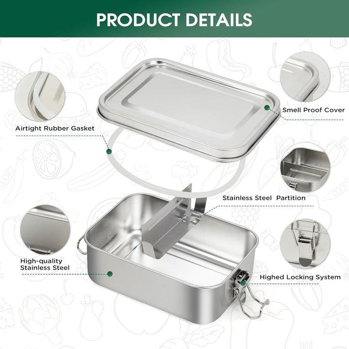 4er Pack 304-Stahl-Bento-Boxen, Mit Lunchbox Edelstahl in Den Volumina 1400/850/550/550ml, Leckdicht