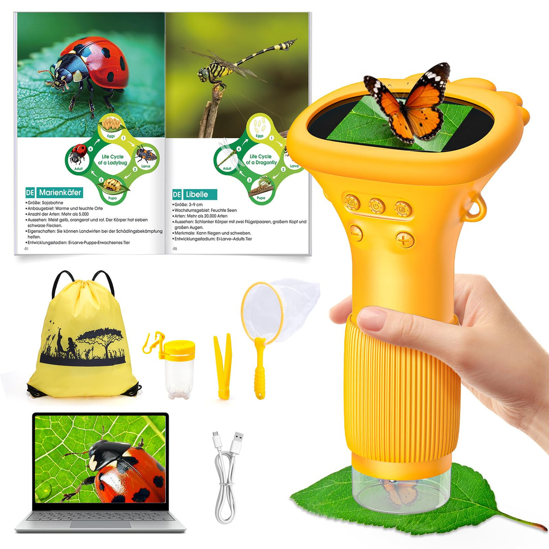 Handheld Kinder Mikroskop Outdoor Entdeckungs Set - Kinder Spielzeug ab 3-12 Jahre Jungen - 2" HD Di