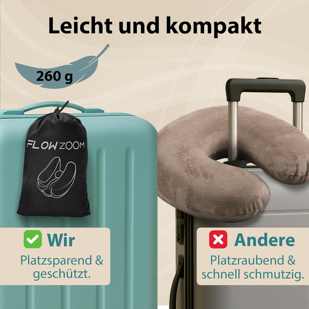 Nackenkissen aufblasbar von FLOWZOOM - aufblasbares Nackenhörnchen für Reisen in Flugzeug, Auto, Zug