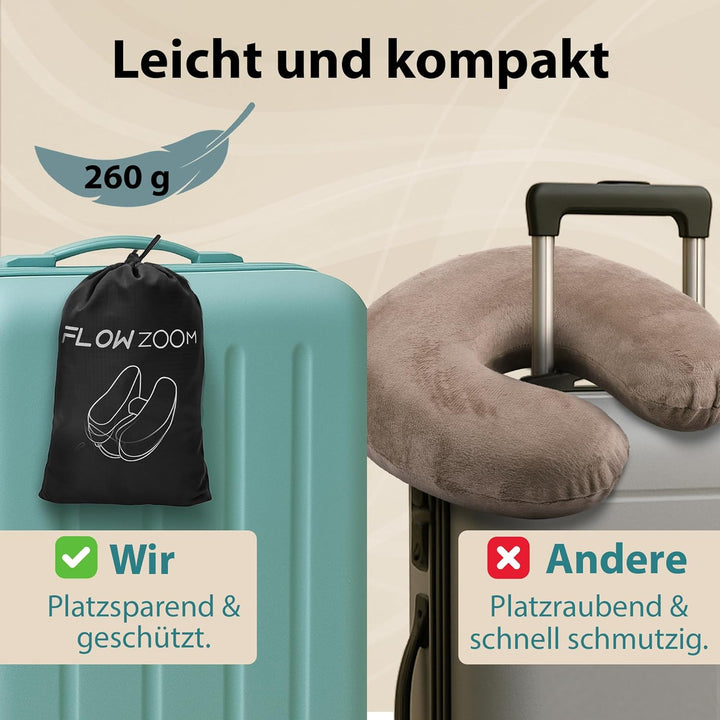 Nackenkissen aufblasbar von FLOWZOOM - aufblasbares Nackenhörnchen für Reisen in Flugzeug, Auto, Zug