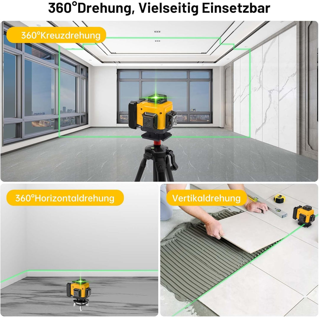 Kreuzlinienlaser mit Stativ, 16 Line Laser Level, 4 x 360 ° Laser Wasserwaage mit Akku, Fernbedienun