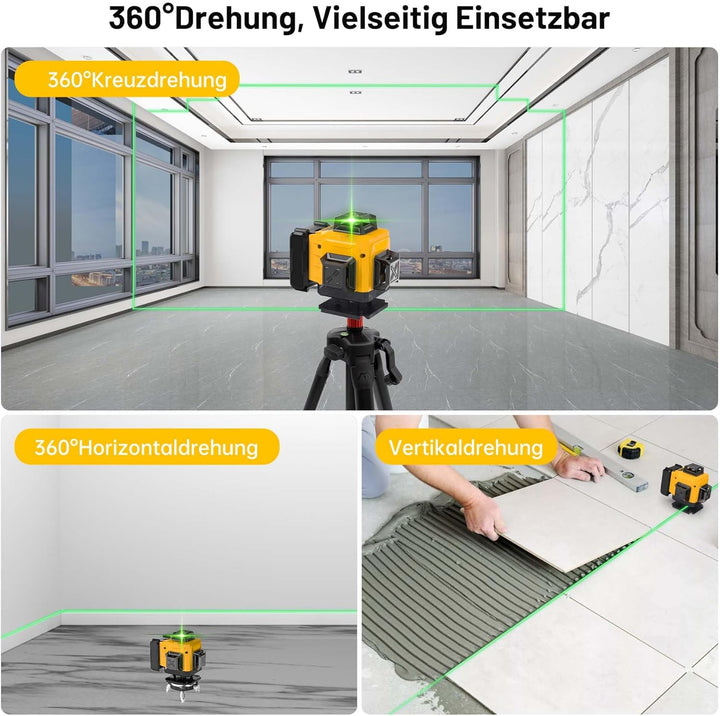 Kreuzlinienlaser mit Stativ, 16 Line Laser Level, 4 x 360 ° Laser Wasserwaage mit Akku, Fernbedienun