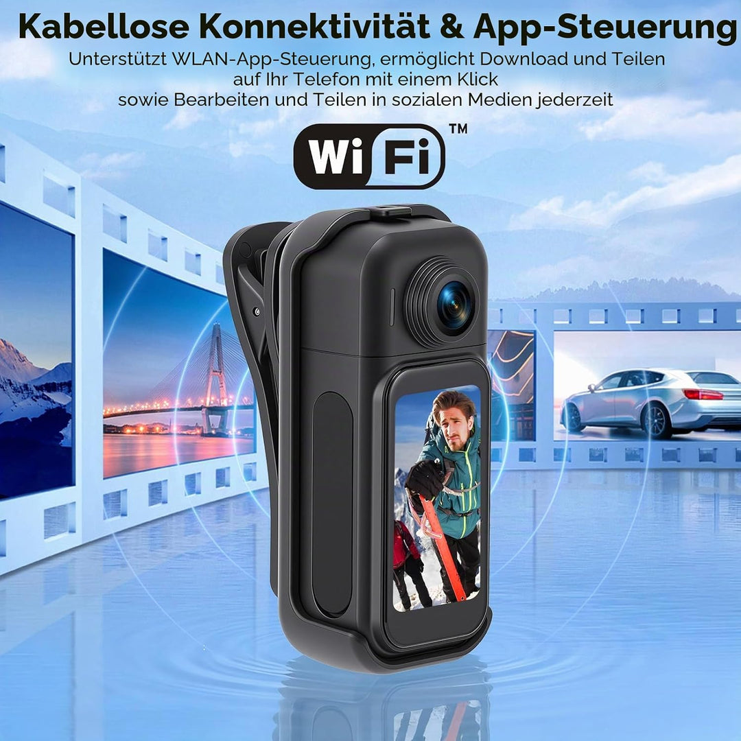 Mini Action Cam WIFI 1080P, 360° 64GB Sport Actionkamera HD mit 180° Rotierendem Objektiv,Touchscree