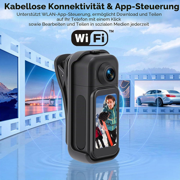 Mini Action Cam WIFI 1080P, 360° 64GB Sport Actionkamera HD mit 180° Rotierendem Objektiv,Touchscree