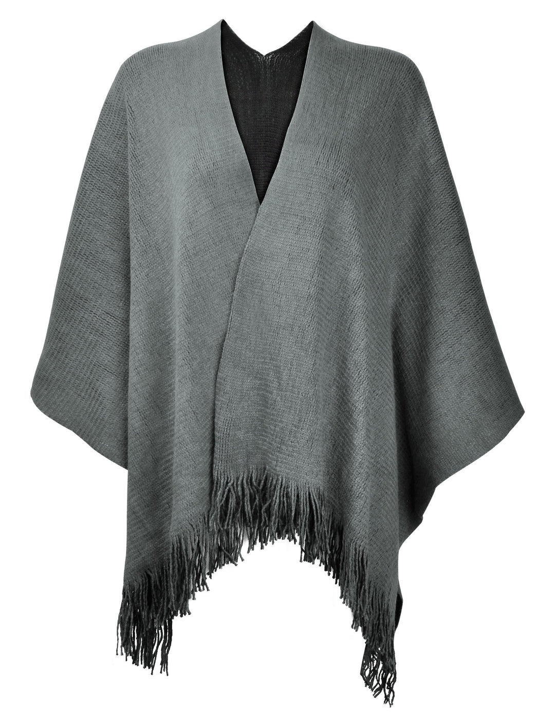 ZLYC Damen Herbst Winter Kaschmir Poncho Capes Retro Strick Cardigans mit Fransen Einheitsgrösse Gra