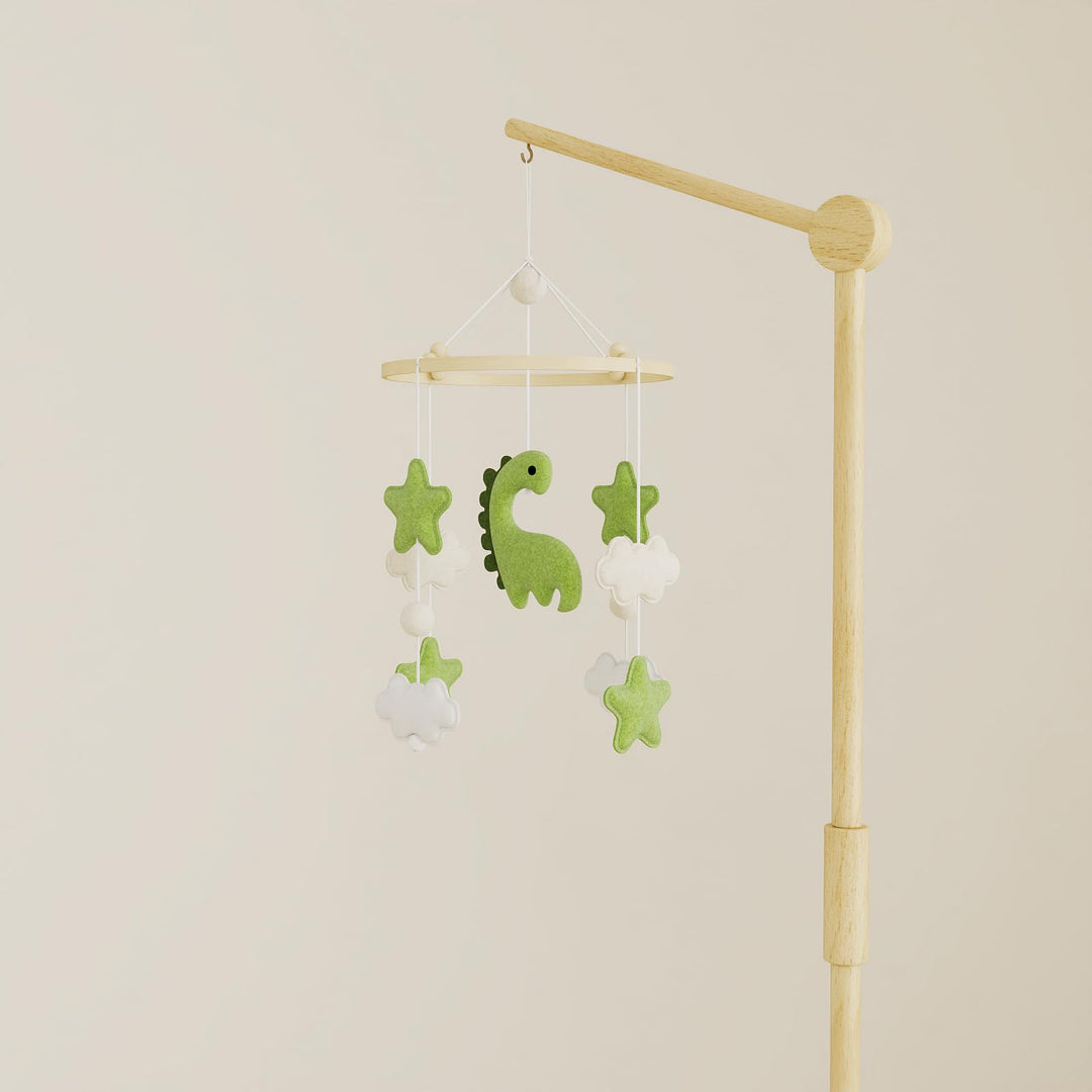 Waldino Baby Mobile Babybett, handgemachtes Filz Babymobile mit Dino, Sternen und Wolken, Mobile Bab