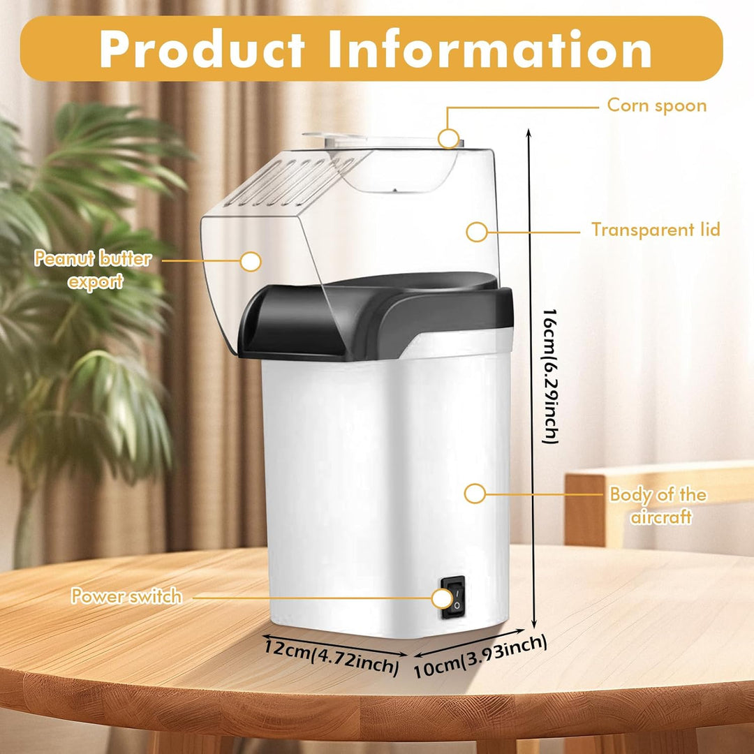 1200w Popcornmaschine, Mini Heissluft Popcorn Maker Gesund Ohne Öl Fett 2 Minuten One-Touch-Bedienun