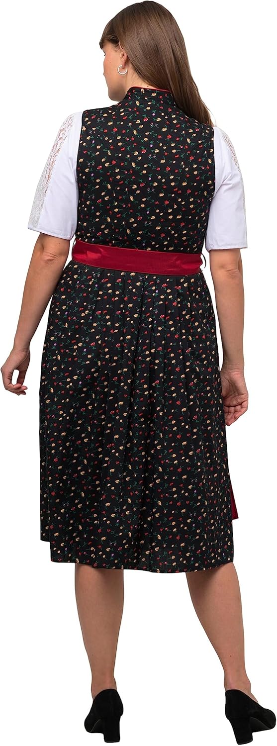Ulla Popken Damen Dirndl Viola Knöpfe Kleid, Schwarz