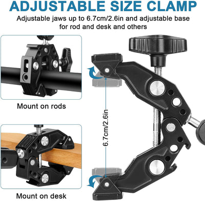 ChromLives Super Clamp mit 360° Kugelkopfarm,Super Klemme mit Cold Shoe，1/4" Gewinde，Action Kamera A