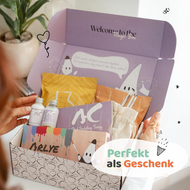 Töpferset für Zuhause ohne Brennen – 2 kg lufttrocknender Ton mit Acrylfarben Set, Werkzeug &amp; Anleit