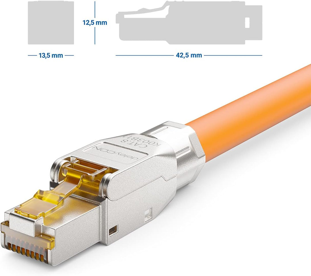 deleyCON 4x CAT 8 Netzwerkstecker RJ45 Werkzeuglos Geschirmt 40 Gbit/s Netzwerk Stecker für Starre V
